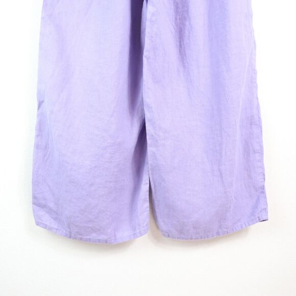 Flax Size S Woven Linen Wide Leg Crop Easy Pants Pull On Purple - Picture 8 of 10